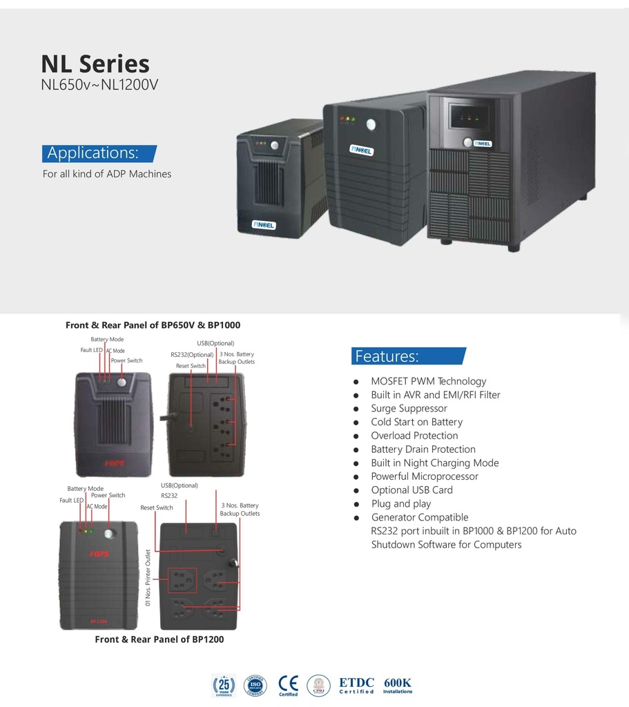 BPE Line Interactive UPS System With Internal Batteries (BP-650V, Internal 1x7AH)